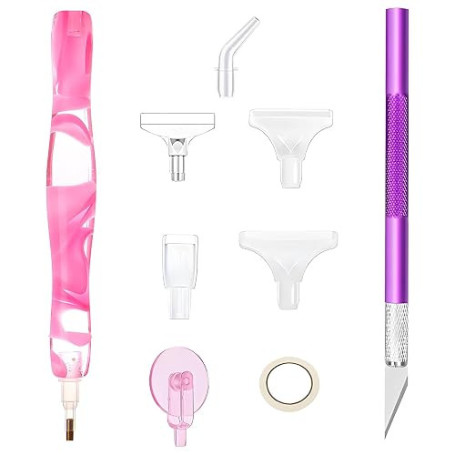 Yuiturt Stylo Diamant avec 7 Forets Diamantés, Accessoires Complets pour Broderie Diamant et Diamond Painting, Kit Loisirs Créat