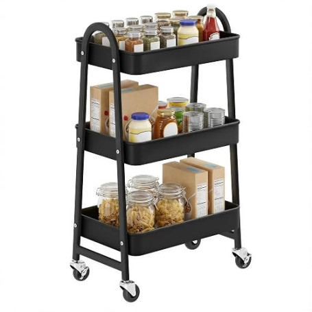 SONGMICS Desserte à roulettes en Acier, à 3 Niveaux, 45 x 31 x 77,5 cm | Chariot de Rangement, Étagère Cuisine, pour Salle de Ba