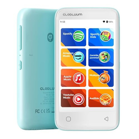 Globluum – Lecteur MP3 pour Enfants avec contrôle Parental, accès à Spotify et Audible, 16 Go, Bluetooth et Wi-FI (Vert Menthe)