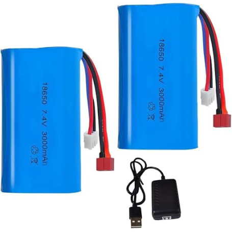YUNIQUE GREEN-CLEAN-POWER Batterie LiPo 7,4 V 3000 mAh 2S Lot de 2 avec connecteur Deans T + XH-3P et chargeur LED - Piles recha