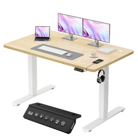 JUMMICO Bureau Assis-Debout Électrique 120x60cm, USB & 2 Mémoires, Beige | Moteur Silencieux, Surface Anti-Rayures, Structure Mé