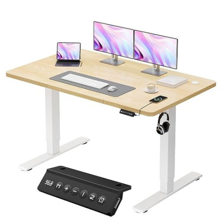 JUMMICO Bureau Assis-Debout Électrique 120x60cm, USB & 2 Mémoires, Beige | Moteur Silencieux, Surface Anti-Rayures, Structure Mé