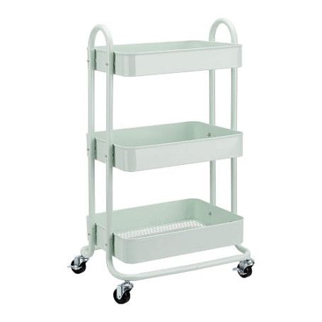Amazon Basics Chariot de rangement à 3 niveaux pour la cuisine ou la buanderie avec roulettes - Vert menthe