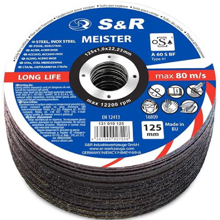 S&R Disque à tronçonner 125 Metal Fer Acier Inox Aluminium. Disque Meuleuse | Lot de 15 disques - Extra fin 1mm - Meuleuse 125 m