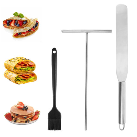 3 Pièces Ensemble Étaleur et Spatule à Crêpes, Inoxydable Etaleur Crepe | Étaleur de Pâte en Forme de T, Repartiteur de Pate a C
