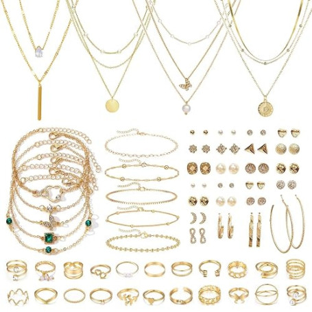 ZXTGBQ 60 Pcs Parure Bijoux Femme Or, Bracelet Ensemble Bijoux Ensemble Bijoux, Boucle D'Oreille Bracelet Collier Perle Zircon C
