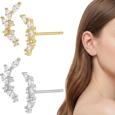 2 Paires Boucles d'Oreilles Femme Épi de Blé et Feuilles, Clous d'Oreilles Hypoallergéniques Doré et Argenté, Bijoux Élégants po