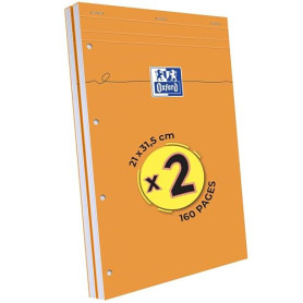 OXFORD Lot de 2 Blocs-Notes Perforés Orange A4+ Grands carreaux Seyès 80 Feuilles Agrafées Couverture Carte Enduite Orange