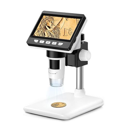 GlobalCrown Microscope numérique Enfant/Adulte,4,3 Pouces écran Microscope electronique à grossissement 50-1000X avec 8 lumières