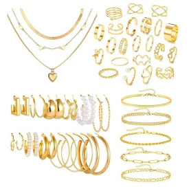 ZXTGBQ 54 Pcs Parure Ensemble de Bijoux Femme, Réglable Lot de Or Bijoux (Bracelet, Collier, Bagues, d'Oreilles) pour Fête à Thè