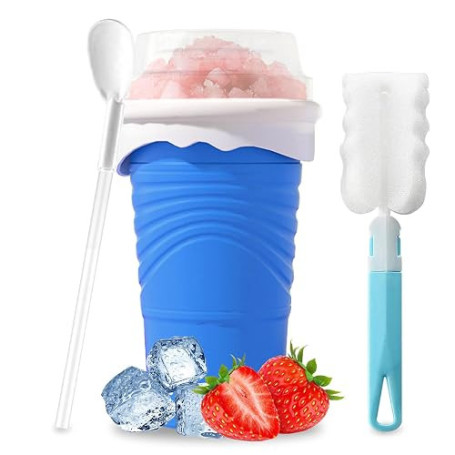 Herbst Tasse à presser en silicone 500 ml avec cuillère à paille – DIY Ice Cup Slushy Maker pour smoothies (bleu)