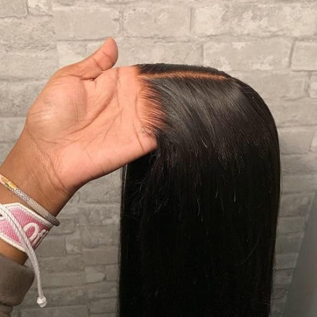 glueless wig human hair straight perruque femme naturelle brésilien (Straight Natural Black, 22 Pouces)