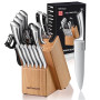 RAXCO Bloc à couteaux, Set de 18 couteaux de cuisine en acier inoxydable - Set de couteaux à steak, Sets de couteaux de cuisine