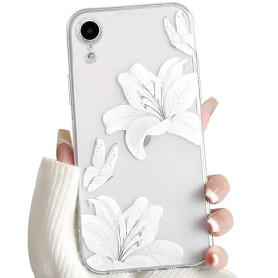 NITITOP pour iPhone XR Coque Coque Transparente Fleur Lys, Blanc | Mignon Floral et Papillon Motif, pour Femme Fille, avec Prote