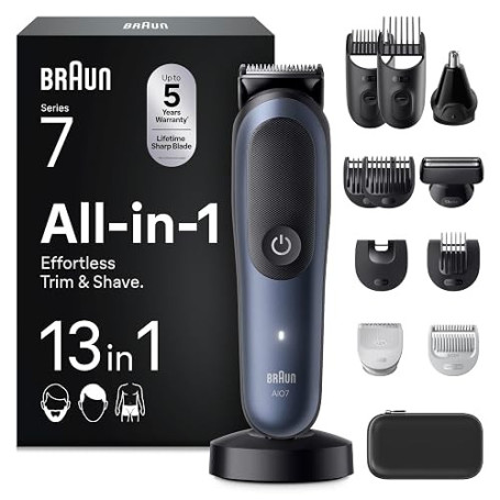 Braun Tondeuse Electrique Homme, Tout-en-Un Series 7 AIO7565 13-en-1, Bleue | Etanche, Batterie Rechargeable, Lame Ultra Affutée