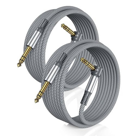 RUXELY Câble Stéréo Audio Jack 6,35mm 3M 2P,Cordon Guitare Instrument TRS | Câble Coudé 1/4 Mâle vers Mâle à Angle Droit pour Gu