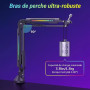 TONOR Bras de Micro de Gaming avec RGB, Bras de Microphone avec Pince de Montage de Bureau, Contrôle par App Mode RGB, Adaptateu
