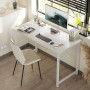 ODK Petits Bureau, 100x48cm, Bureau d'Ordinateur, Blanc | Bureau Informatique compact avec structure métal, idéal comme table d'