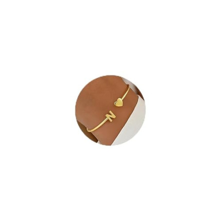 Turandoss Bracelet pour femme et fille - Plaqué or 14 carats - Cœur ouvert - Avec lettres de A à Z - Cadeau personnalisé pour fe