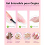Aokitec Kit Gel Dur Ongles Rose Nude, 100 Formes et Pinceau | Kit complet avec gel dur rose nude, 100 formes et pinceau pour ext
