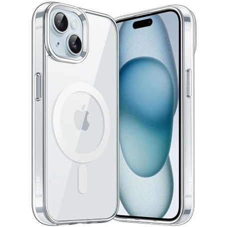 JETech Coque Magnétique pour iPhone 15, Transparent | Compatible avec MagSafe, Étui Housse Bumper Antichoc, Résistant aux Rayure