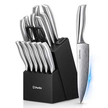 D.Perlla Couteaux de Cuisine, 15 Set de Couteaux de Cuisine Professionnel, Ensemble de Couteaux de Cuisine en Acier Inoxydable S