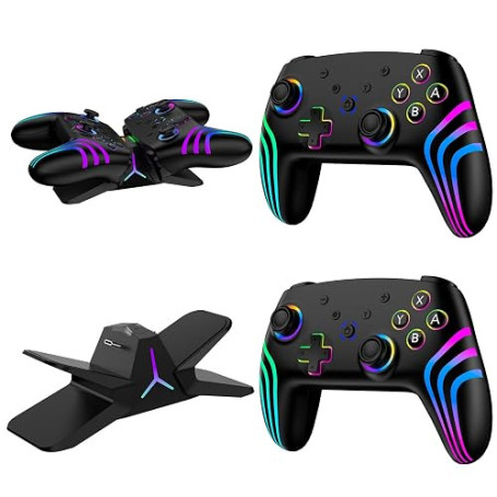 Reddening Lot de 2 Manette Switch 2 avec Station de Charge, Manette Switch pour Switch 2/Switch/Lite/OLED/PC, Manette Switch 1 a