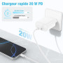 DGVERS 20W Chargeur Rapide USB C pour iPhone 17/16/15 & 2m Type C Câble | Adaptateur USB C Chargeur Rapide Prise Secteur USB-C C