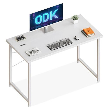 ODK Petits Bureau, 100x48cm, Bureau d'Ordinateur, Blanc | Bureau Informatique compact avec structure métal, idéal comme table d'
