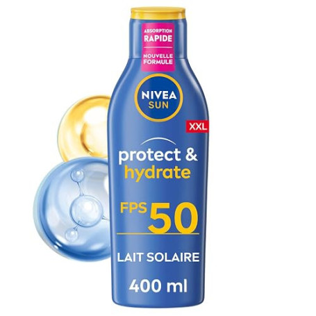 NIVEA SUN Lait Solaire Protect & Hydrate SPF 50+ 400 ml - Crème Solaire résistante à l'eau - Protège et Hydrate - Format XXL - H