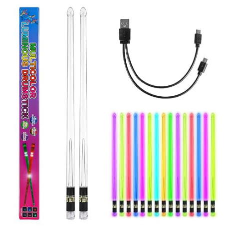 Une Paire de Baguettes de Batterie à LED, Matériau Polymère PC Baguettes Lumineuses Rechargeables Changement de Couleur Baguette