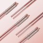 Baguettes Réutilisables en Acier Inoxydable 18/8 Design Sakura Rose Laser Gravée Anti-Dérapantes Lavables au Lave-Vaisselle Japo