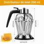 DEARBAG Distributeur de miel en verre de 200 ml avec support, distributeur pour sirop, huile d'olive, vinaigre, distributeur en