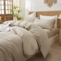 Sedefen Housse de Couette 200x200 cm Beige Coton lavé Couleur Unie | Parure de Lit 2 Personnes Adulte,avec Fermeture Éclair,avec