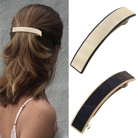 2 Pcs Grandes Barrettes à Cheveux, Grandes Automatiques Pinces à Cheveux, Rectangle Barrettes Français, Forme Rectangulaire Fran