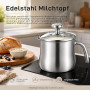 Casserole à lait de 2 litres pour induction en acier inoxydable 304 avec couvercle et poignée | Casserole à lait à double paroi