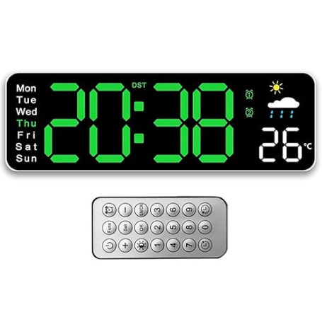 Tomedeks Horloge Murale Numérique LED avec Télécommande Positif Compte à Rebours Luminosité Réglable Pendules Murales pour Salon
