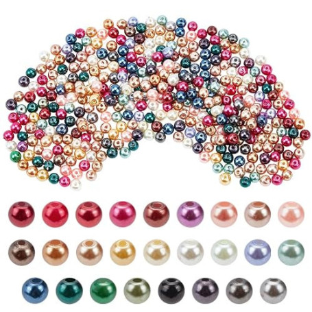 PandaHall - Lot de 400Pcs Perle en Verre Teint Nacre 4mm Perle Rond pour Fabrication de Bijoux Bracelet Collier, Couleur Melange