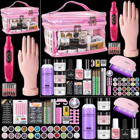 Deciniee Acrylique Kit Ongles Pour Débutants–Faux Ongles/Poudre Acrylique/Lampe UV/Main D'Entrainement Manucure-Idéal Pour DIY N
