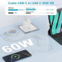 Câble USB C Charge Rapide pour iPhone Air 15 16 17 Pro Max/Plus/15/16,iPad Pro/Air, 3M Câble USB C vers USB C 60W iPhone 15 16 C