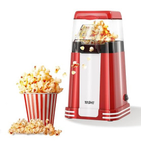 YASHE Machine à pop-corn rétro, 1200W Machine à pop-corn à air chaud avec gobelet doseur, à bouton unique, sans huile, Parfaite