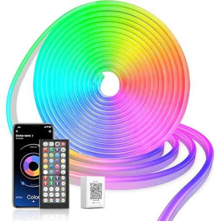 Macchiatto Ruban LED Néon 5M, Modèles DIY Bande LED avec APP/Télécommande, Synchronisation Musicale, Néon LED Chambre Gaming, Im