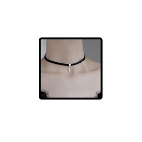 Carufin Collier ras du cou en cuir noir sexy Collier clavicule en cristal Bijoux réglables pour femmes et filles