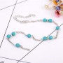 Carufin Bracelet de cheville turquoise multicouche fleur perles accessoires de cheville d'été bijoux de plage pour femmes et fil