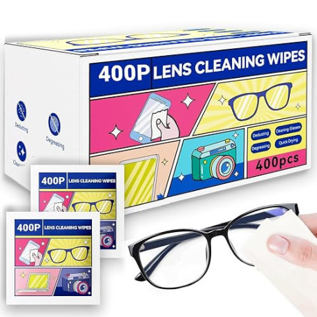 Lot de 400 lingettes nettoyantes pour lunettes, emballées individuellement, lingettes pré-humidifiées pour lentilles, adaptées a