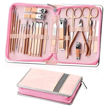 Anseom Kit de Manucure de Pédicure, 26pcs Coupe Ongle Professionnel Set en Acier Inoxydable, Trousse Manucure Pedicure avec Poch
