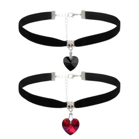 D'Amore Lot de 2 colliers ras du cou gothique en velours noir avec cœur