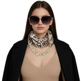 SIQITECH Foulard à Imprimé Léopard Collier 2 en 1 Femme Echarpe d’Animal Décoratif Elégant Automne Foulard Perlé Vintage avec Co