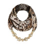 SIQITECH Foulard à Imprimé Léopard Collier 2 en 1 Femme Echarpe d’Animal Décoratif Elégant Automne Foulard Perlé Vintage avec Co