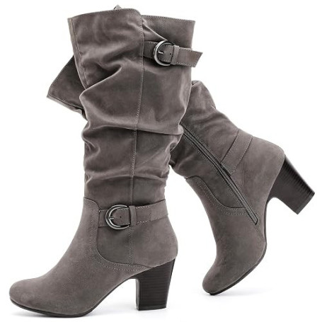 Ruiee Bottes à talons hauts pour femme. | Talon épais, souple, automne hiver, décontracté, polyvalent, confortable, cuir synthét